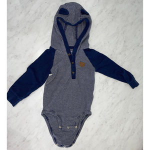 Baby Long Sleeved Bear Onesie - Blue & White Striped